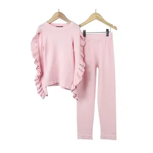 Little Luxe LDN Ruffle Frill Co-Ord Set- Pink discount girls tops