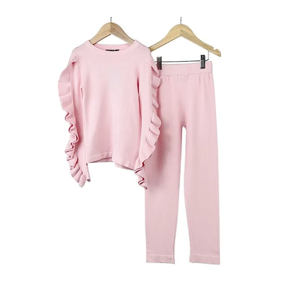 Little Luxe LDN Ruffle Frill Co-Ord Set- Pink discount girls tops