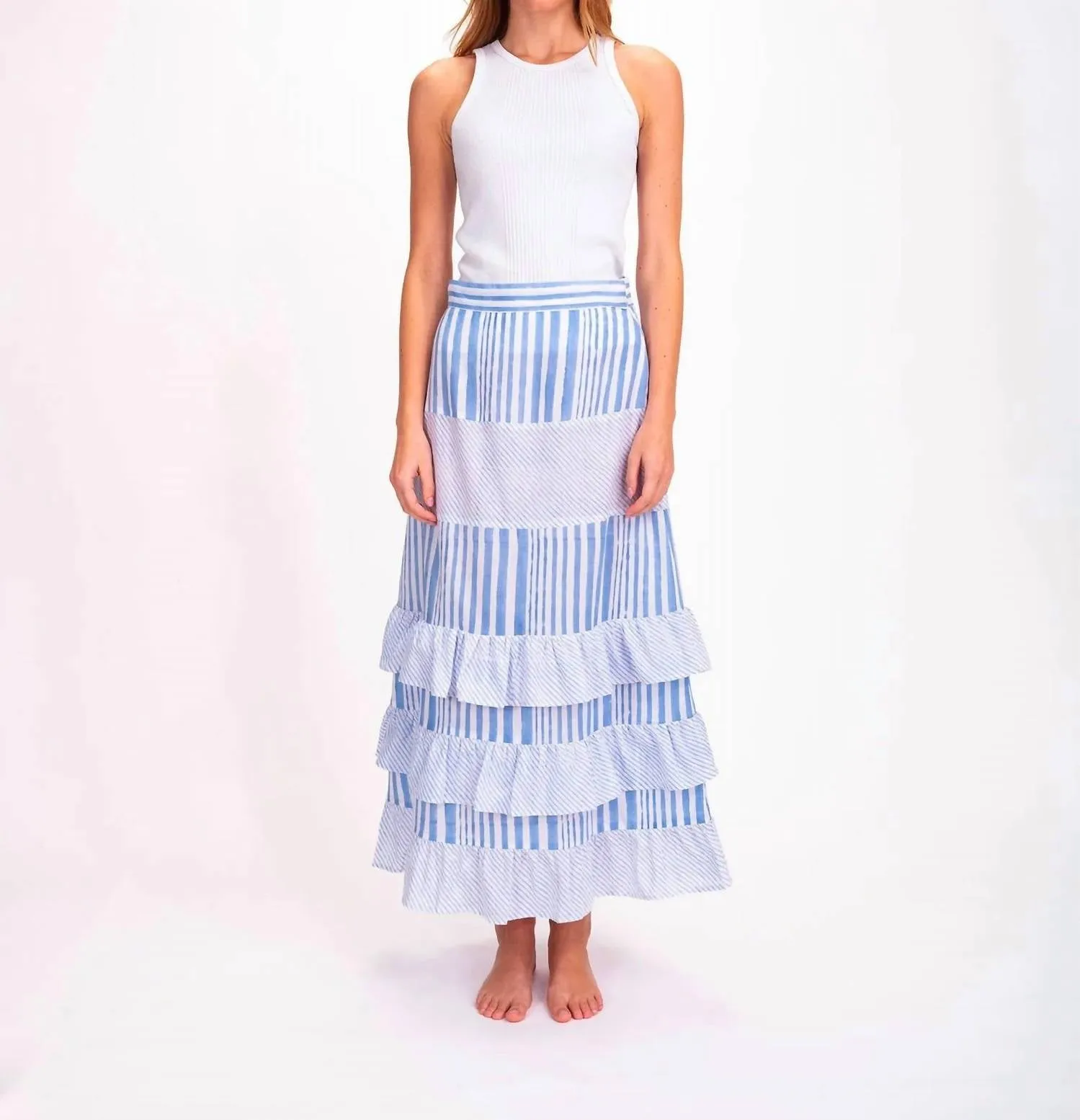 Long Striped Shiva Skirt In Blue