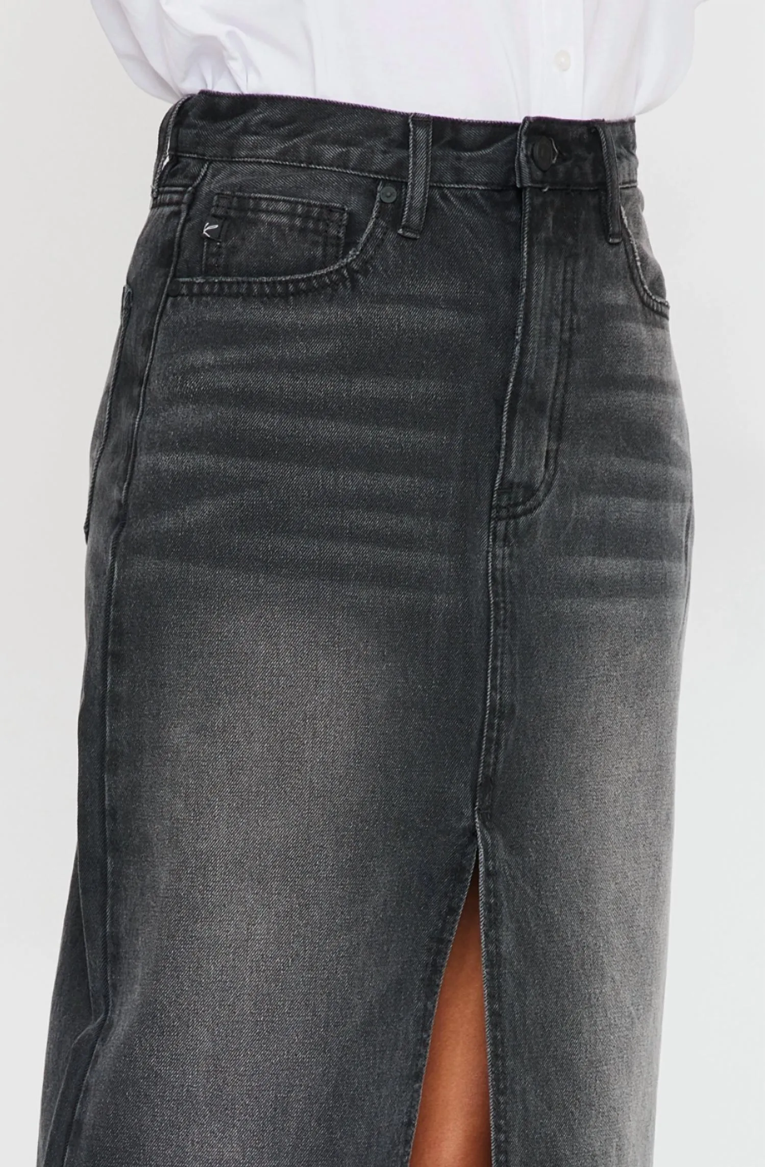 Longline Black Washed Denim Skirt
