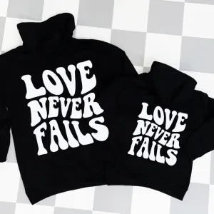 Love Never Fails Back Logo Mum & Kid Hoodies Black nursing tops best deals