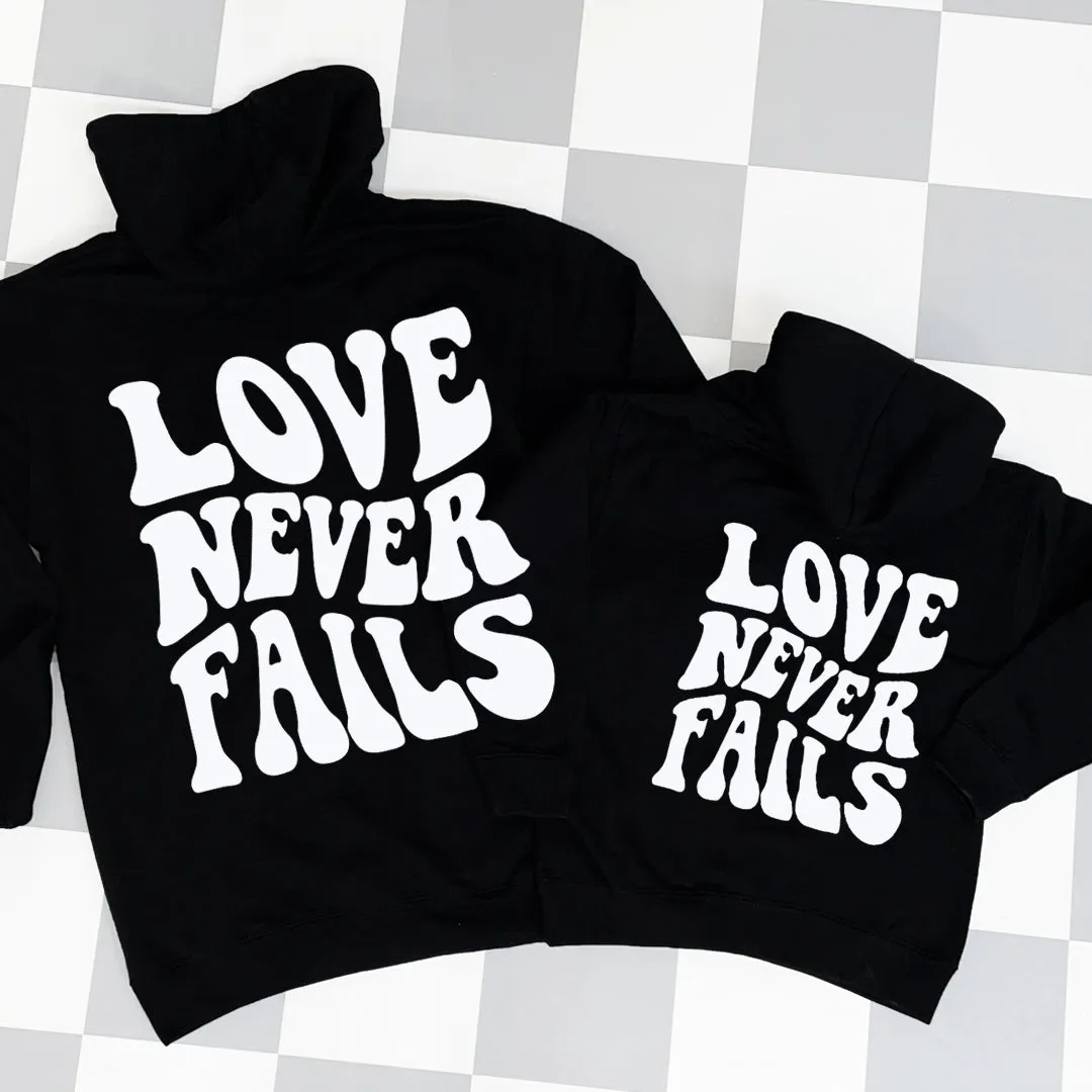 Love Never Fails Back Logo Mum & Kid Hoodies Black nursing tops best deals