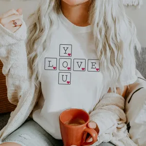 Love You Tile Heart T-Shirt mum blouses clearance