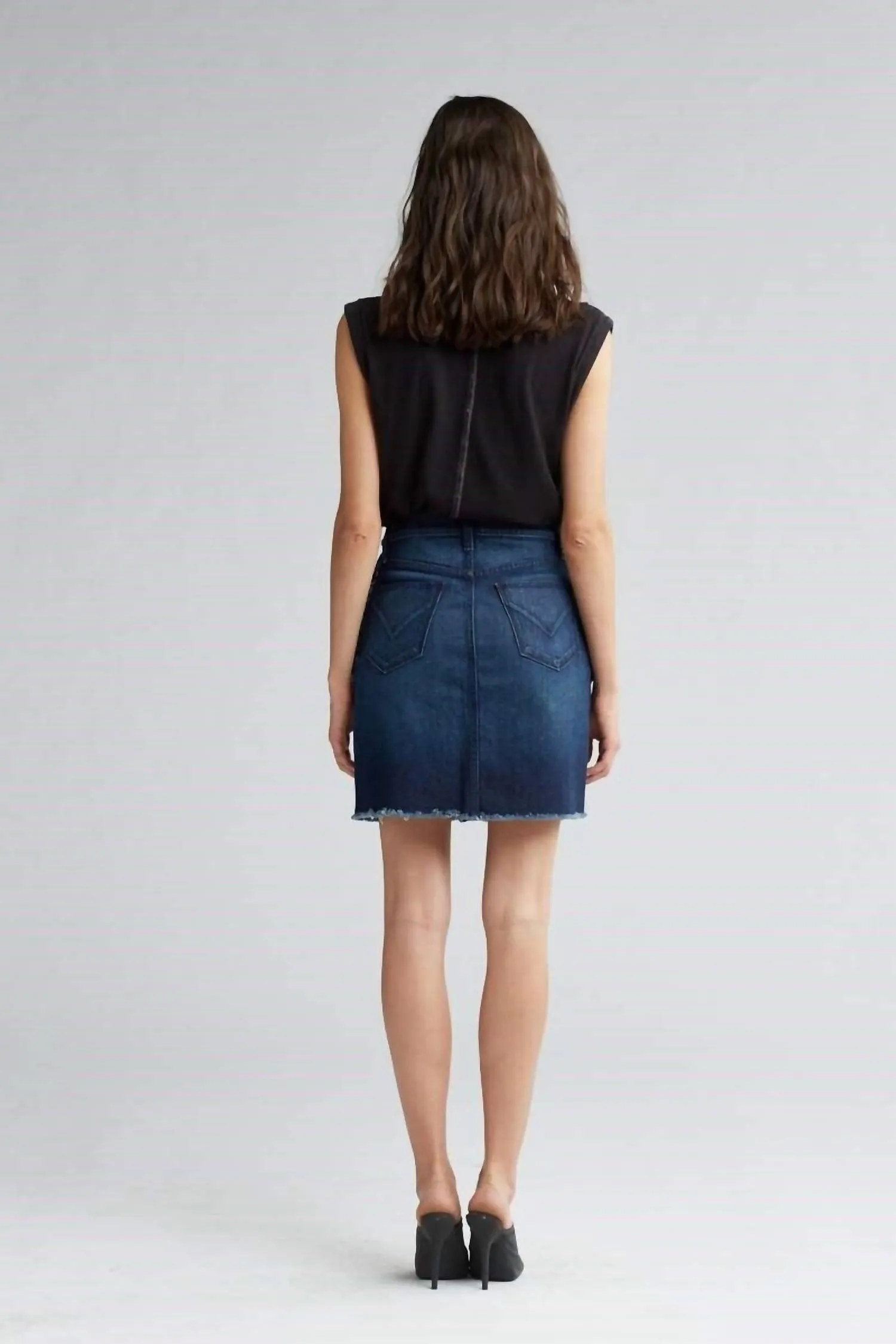Lulu Nightfall Jean Raw Hem Side Lace Up Skirt In Blue