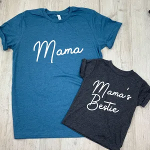 Mama & Mama's Bestie Script Mum & Kid Matching Tees (MRK X) mum blouses clearance