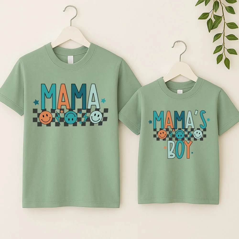 Mama & Mama's Boy Chequered T-Shirts- Aloe Green discount mum dresses