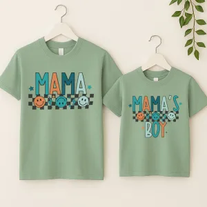 Mama & Mama's Boy Chequered T-Shirts- Aloe Green discount mum dresses