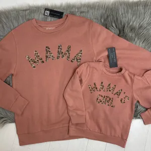 Mama & Mama's Girl Leopard Sweatshirts Dusty Pink (MRK X) discount mum dresses