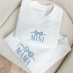 Mama & Mini Bow Embroidered Matching White Sweatshirts pregnancy clothes clearance