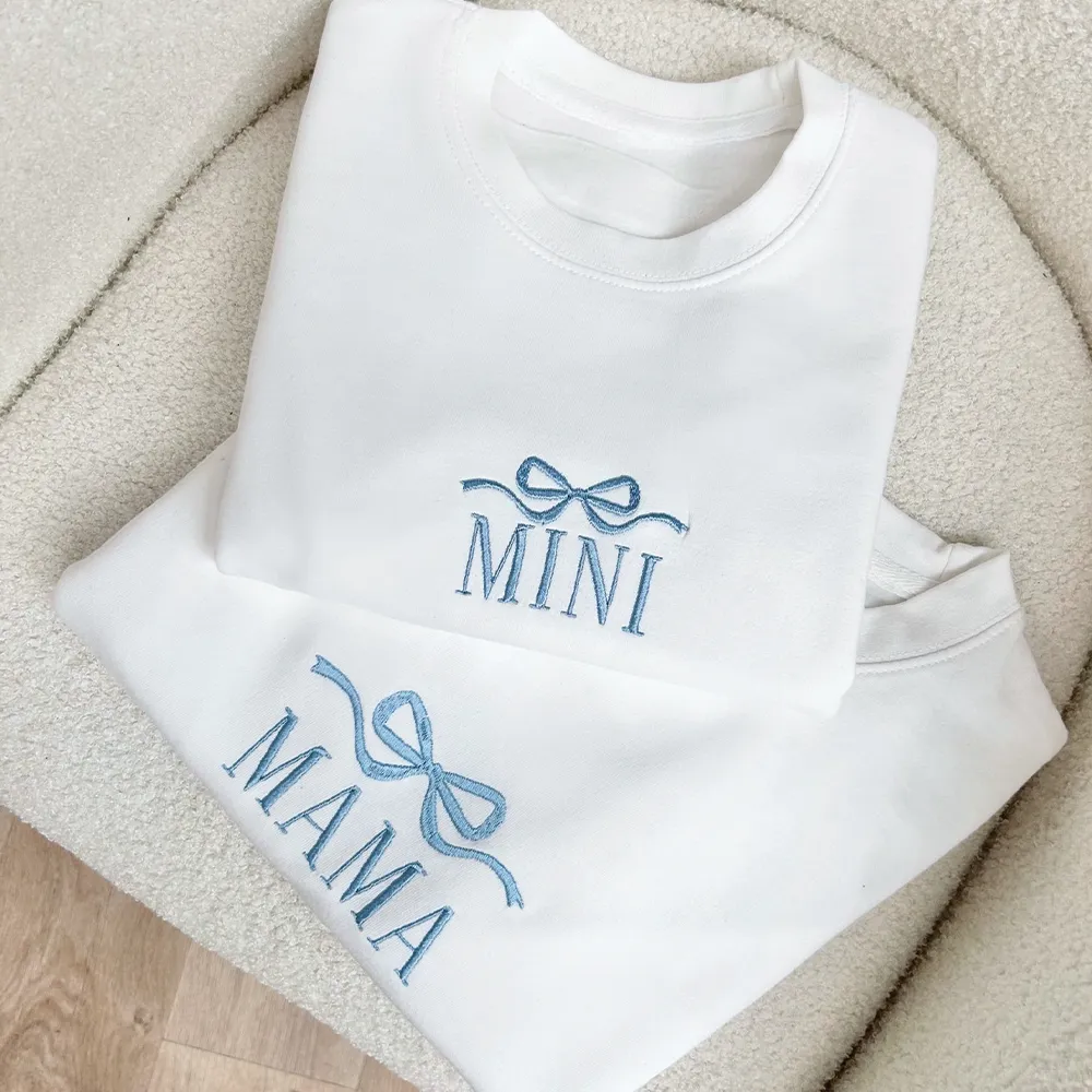 Mama & Mini Bow Embroidered Matching White Sweatshirts pregnancy clothes clearance