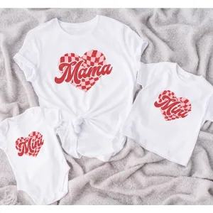 Mama & Mini Checkered Heart Matching T-Shirts/Baby Vest pregnancy clothes clearance