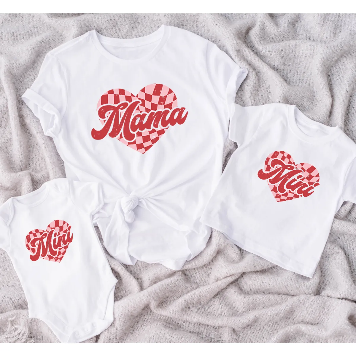 Mama & Mini Checkered Heart Matching T-Shirts/Baby Vest pregnancy clothes clearance