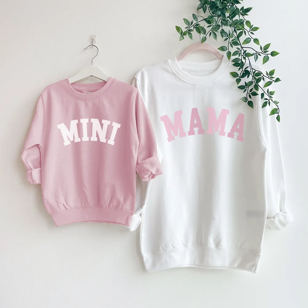 Mama & Mini College Matching White/Pink Sweatshirts discount girls tops