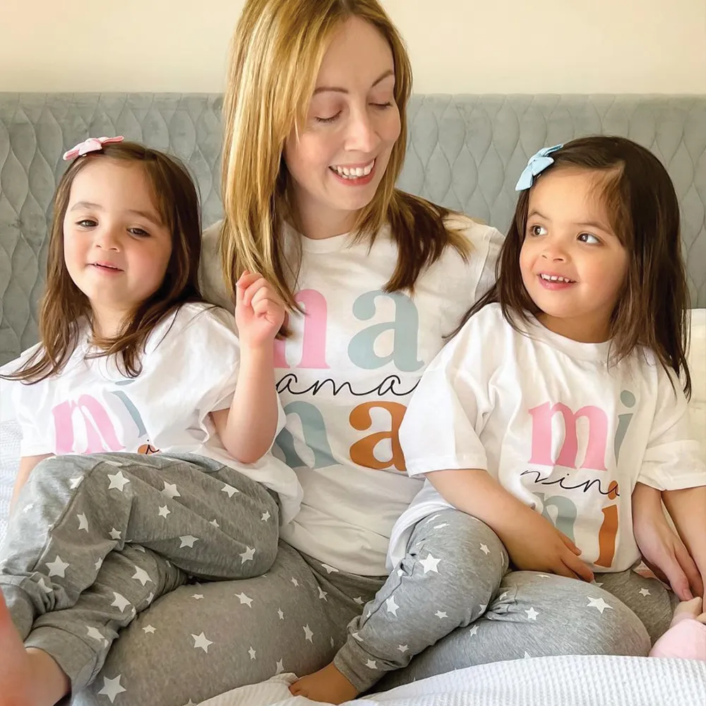 Mama & Mini Dream Block Matching Grey/White Star Pyjamas pregnancy clothes clearance