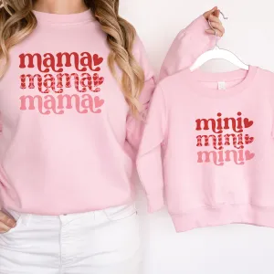 Mama & Mini Heart Print Matching Pink Sweatshirts pregnancy clothes clearance