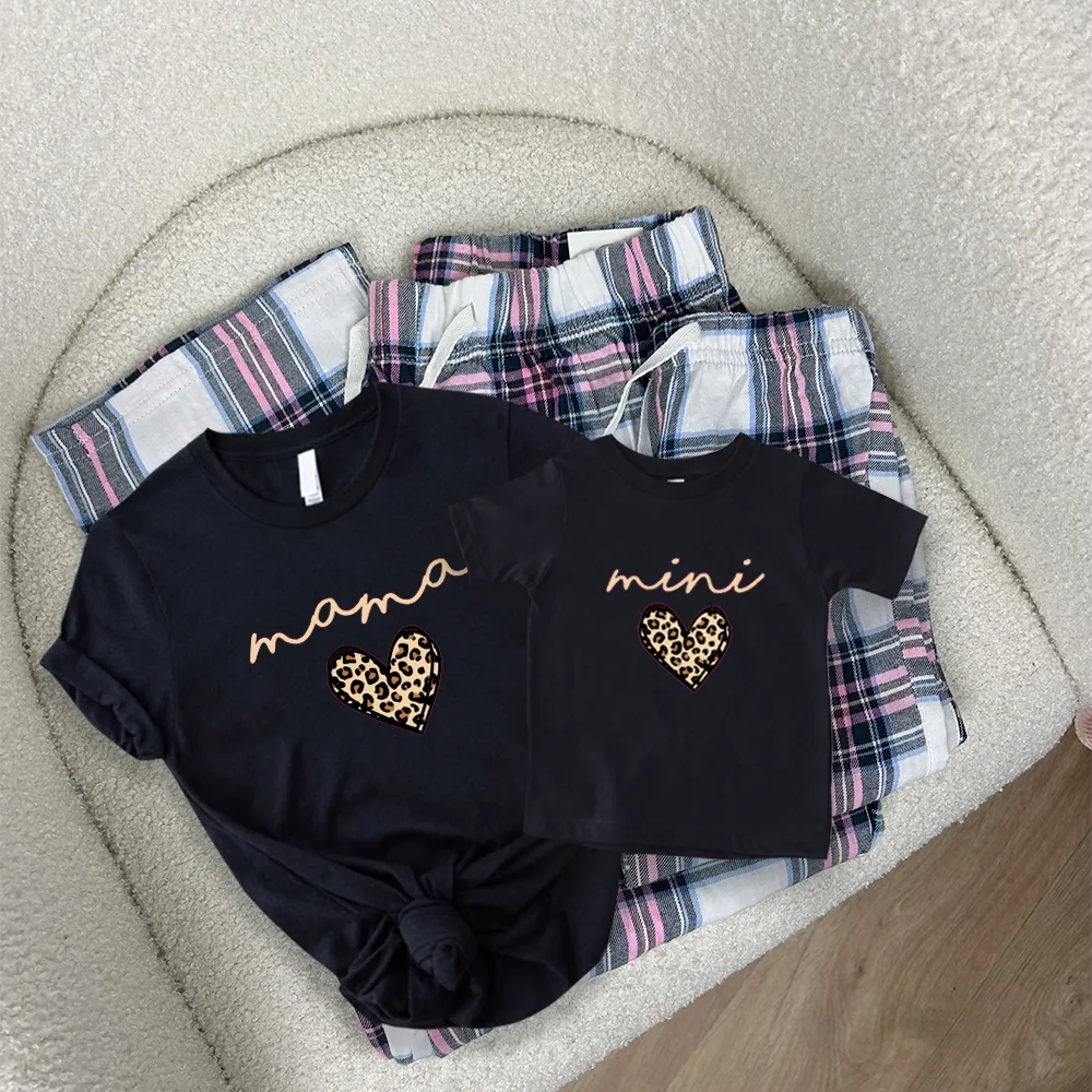 Mama & mini Leopard Logo Heart Garland Matching T-Shirt & Pyjama Sets discount mum dresses