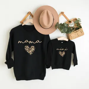 Mama & Mini Leopard Logo Heart Matching Black Sweatshirts pregnancy clothes clearance