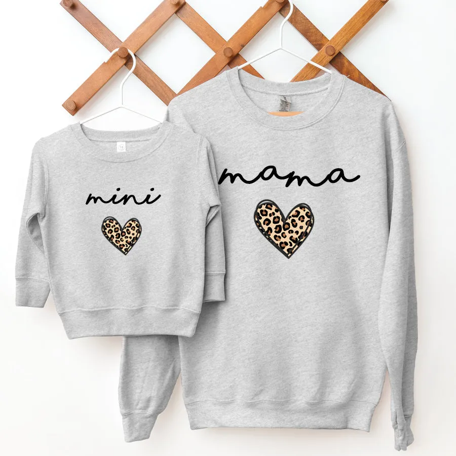 Mama & Mini Leopard Logo Heart Matching Sweatshirts Grey nursing tops best deals