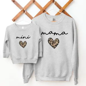 Mama & Mini Leopard Logo Heart Matching Sweatshirts Grey nursing tops best deals