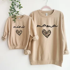 Mama & Mini Leopard Logo Heart Matching Sweatshirts Sand nursing tops best deals