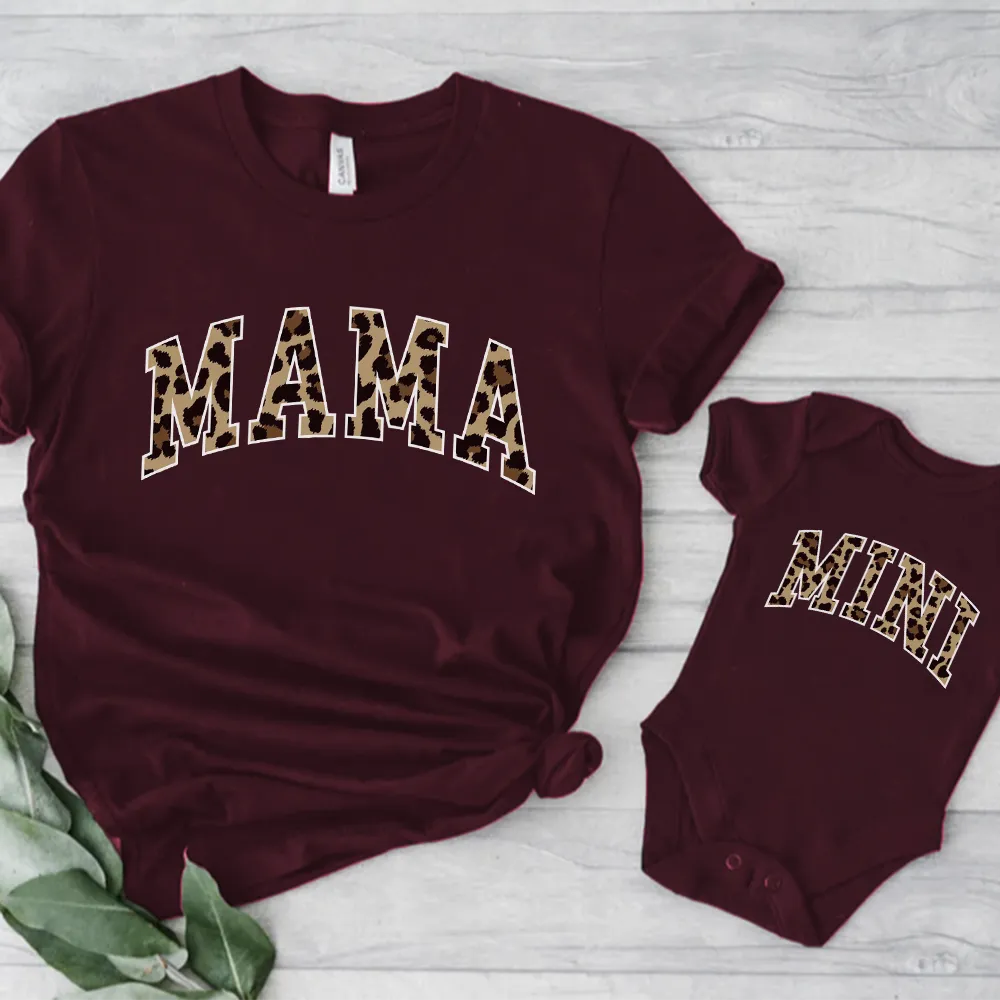 Mama & Mini Leopard Varsity Matching T-Shirt & Baby Vest breastfeeding tops cheap