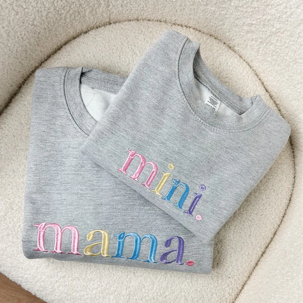 Mama & Mini Pastel Embroidered Heather Grey Sweatshirts breastfeeding tops cheap