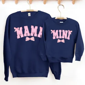 Mama & Mini Polka Bows Matching Sweatshirts Navy breastfeeding tops cheap