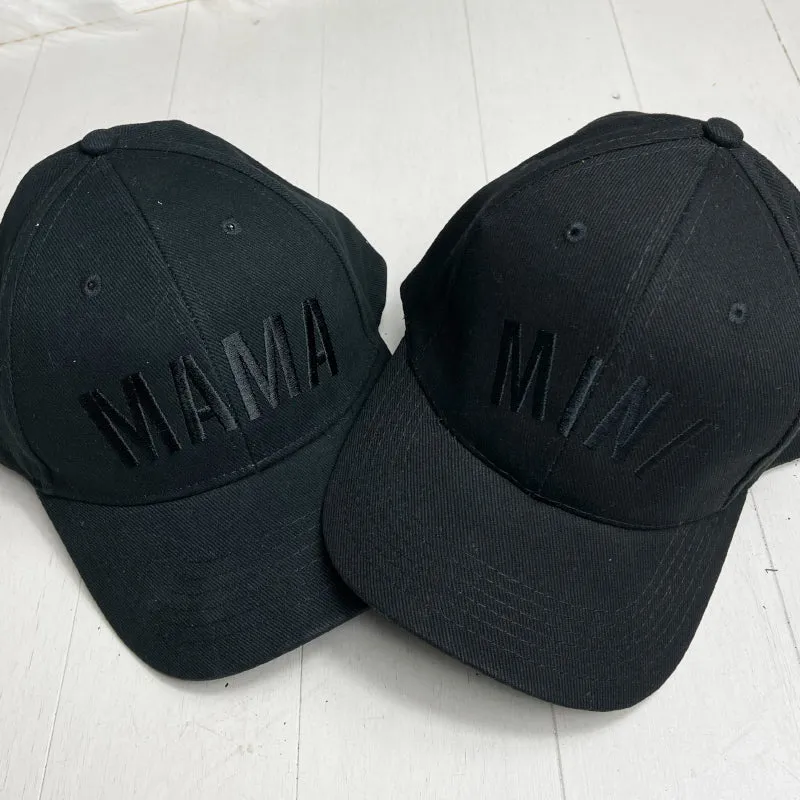Mama & Mini Tonal Embroidered Caps Black/Black discount mum dresses