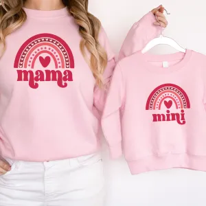 Mama & Mini Valentines Rainbow Matching Pink Sweatshirts breastfeeding tops cheap