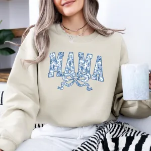 Mama Blue Floral Coquette Bow Sweatshirt postpartum clothes sale