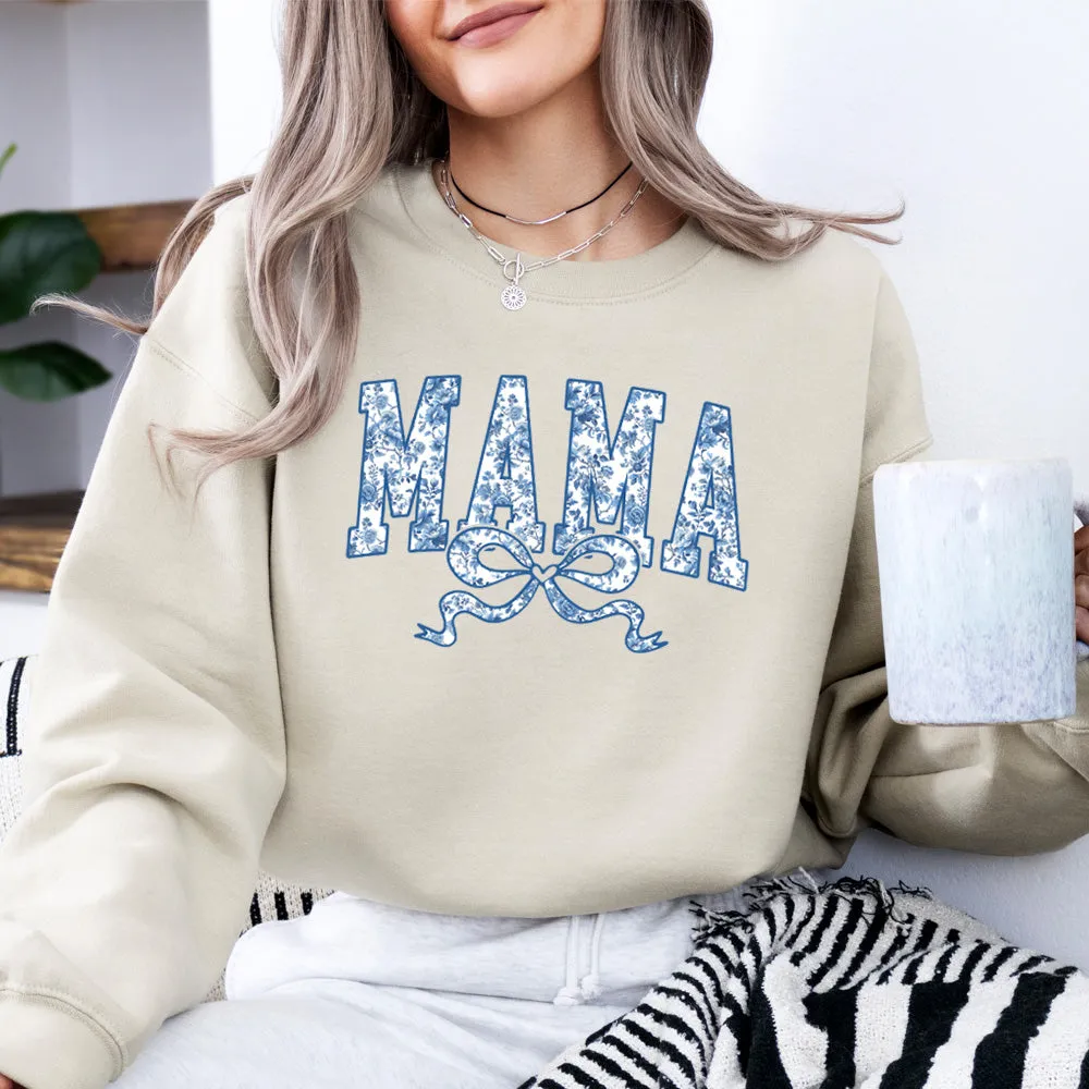 Mama Blue Floral Coquette Bow Sweatshirt postpartum clothes sale