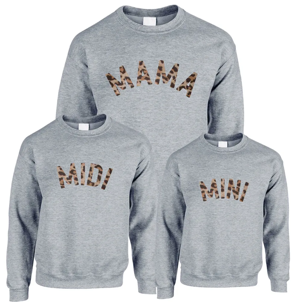 Mama, Midi & Mini Leopard Matching Heather Grey Sweatshirts nursing tops best deals