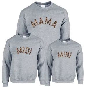 Mama, Midi & Mini Leopard Matching Heather Grey Sweatshirts nursing tops best deals