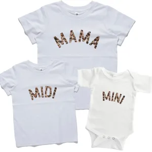 Mama, Midi & Mini Leopard Matching White Tops/Baby Vest discount mum dresses