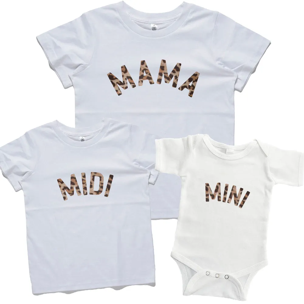 Mama, Midi & Mini Leopard Matching White Tops/Baby Vest discount mum dresses