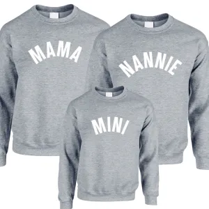 Mama, Nannie & Mini Basic Mum & Kid Matching Heather Grey Sweatshirts (MRK X) breastfeeding tops cheap
