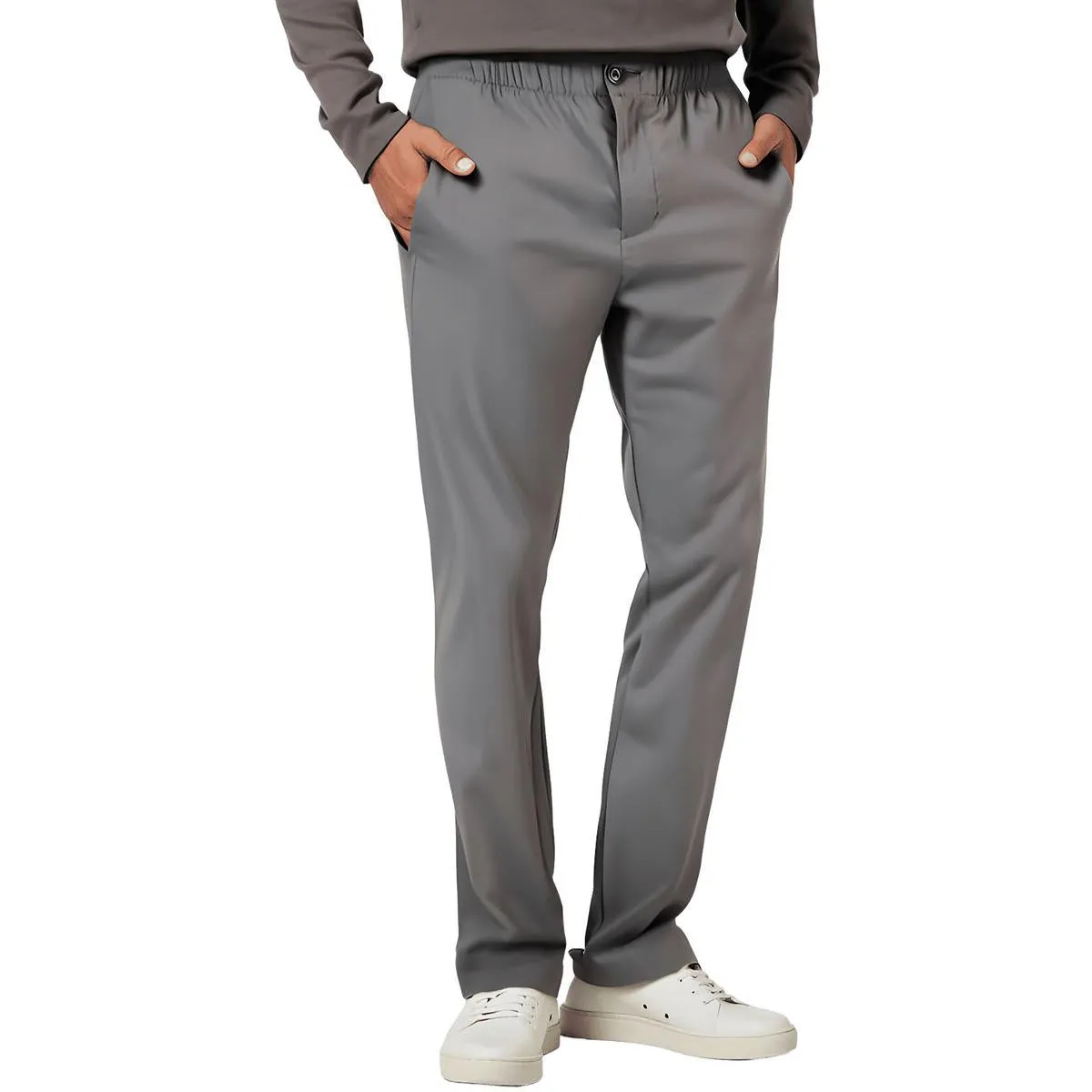Mens Solid Polyester Straight Leg Pants
