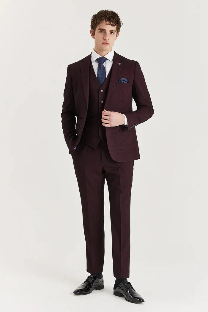 Men's Wine Suit Trouser Prince Of Wales Formal Trouser