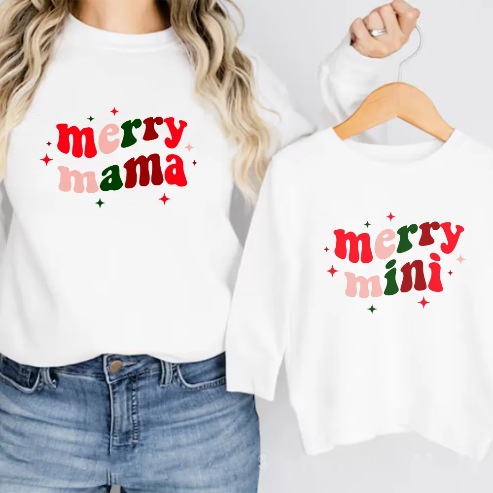 Merry Mama & Merry Mini Matching Christmas Sweatshirts mum jeans promo