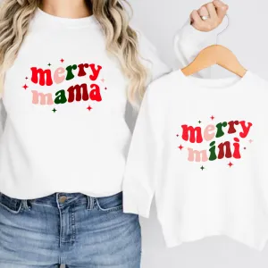 Merry Mama & Merry Mini Matching Christmas Sweatshirts mum jeans promo