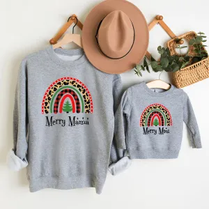 Merry Mama & Mini Christmas Rainbow Matching Grey Sweatshirts pregnancy clothes clearance