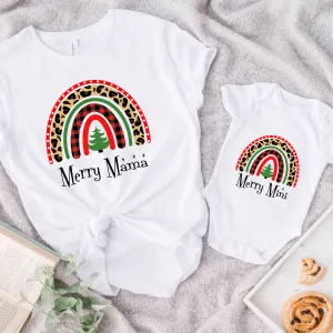 Merry Mama & Mini Christmas Rainbow Matching White T-Shirt & Bodysuit maternity wear outlet