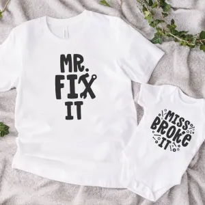 Mr Fix It & Miss Broke It Matching T-Shirt & Vest fathers day sale outfits