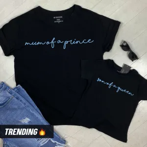 Mum Of A Prince/Son Of A Queen Black/Sky Blue Matching Tees (MRK X) maternity leggings online