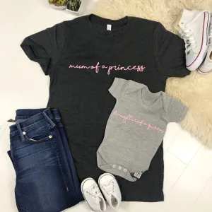 Mum Of A Princess/Daughter Of A Queen Matching T-Shirt & Baby Vest (MRK X) mum blouses clearance