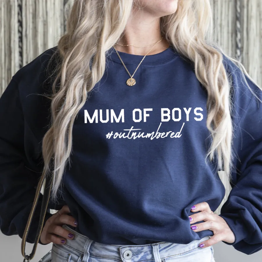 Mum Of Boys Hashtag Outnumbered Autumn Sweatshirt