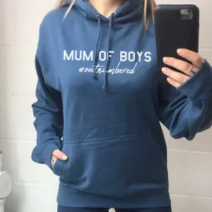 Mum of Boys Hashtag Outnumbered Hoodie (MRK X) mum jeans promo
