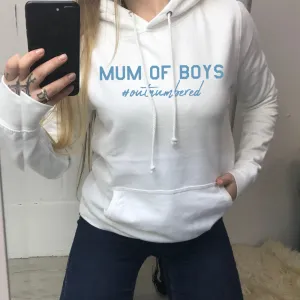 Mum of Boys Hashtag Outnumbered Hoodie (MRK X) mum jeans promo