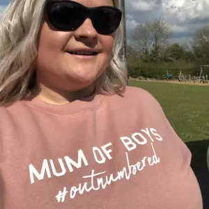 Mum of Boys Hashtag Outnumbered Sweatshirt (MRK X) mum jeans promo