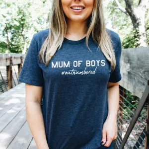 Mum of Boys Hashtag Outnumbered T-Shirt (MRK X) mum blouses clearance